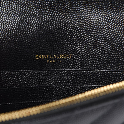 Saint Laurent Grain De Poudre Matelasse Chevron Monogram Envelope Chain Wallet Black 6 of 8