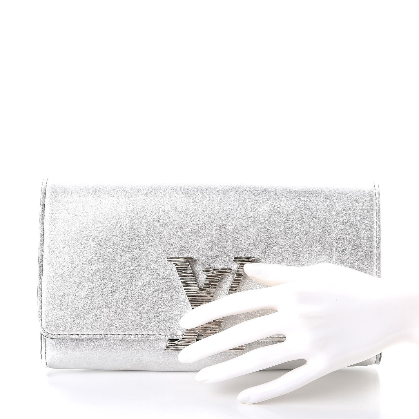 Metallic Calfskin Louise EW Lock Clutch Silver