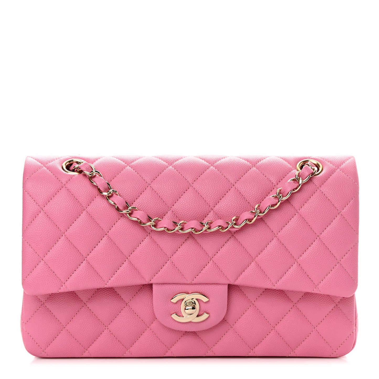 Caviar Quilted Medium Double Flap Pink
