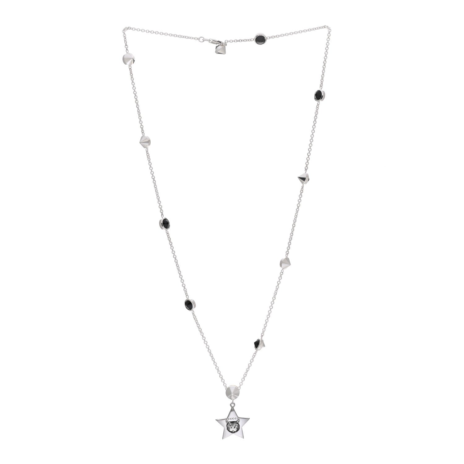 Gucci Sterling Silver Black Spinel Blind For Love Star Pendant Necklace 3 of 6