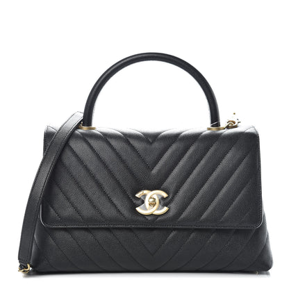 Chanel Caviar Chevron Quilted Small Coco Handle Flap Black 1 of 14
