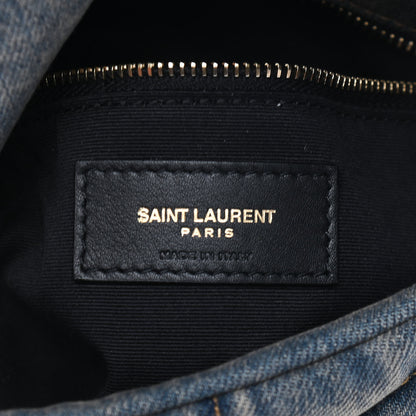 Saint Laurent Denim Quilted Toy Loulou Puffer Monogram Chain Satchel Blue Black 6 of 9