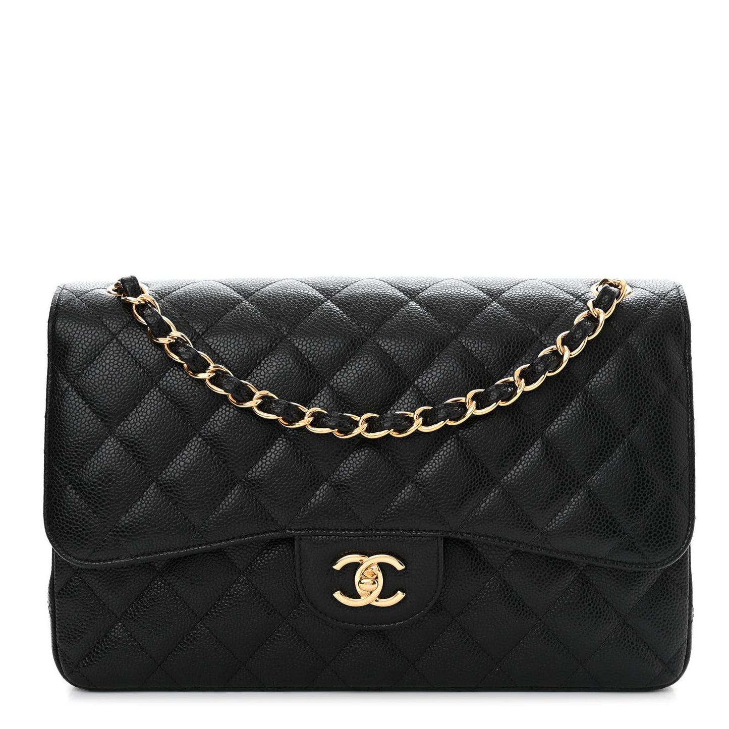 Caviar Quilted Jumbo Double Flap Black