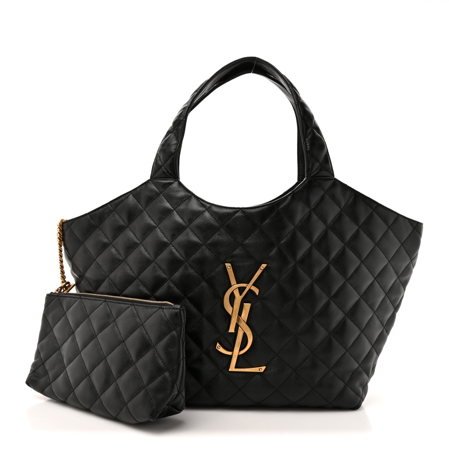 Saint Laurent Lambskin Quilted Medium Icare Shopping Tote Black 3 of 11