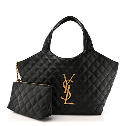 Saint Laurent Lambskin Quilted Medium Icare Shopping Tote Black 3 of 11