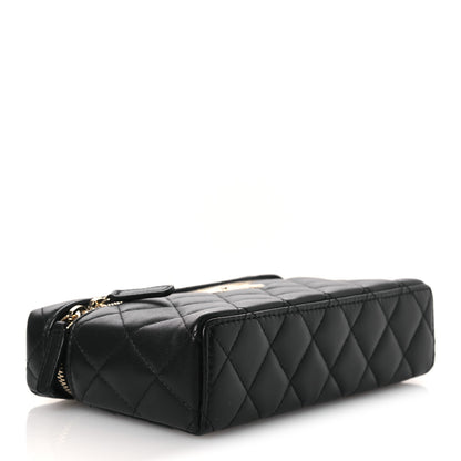 Chanel Lambskin Quilted Crystal CC Top Handle Slim Vanity Case With Chain Black 4 of 12