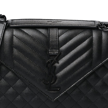 Saint Laurent Grain De Poudre Textured Mixed Matelasse Triquilt Medium Monogram Monochrome Satchel Black 9 of 12