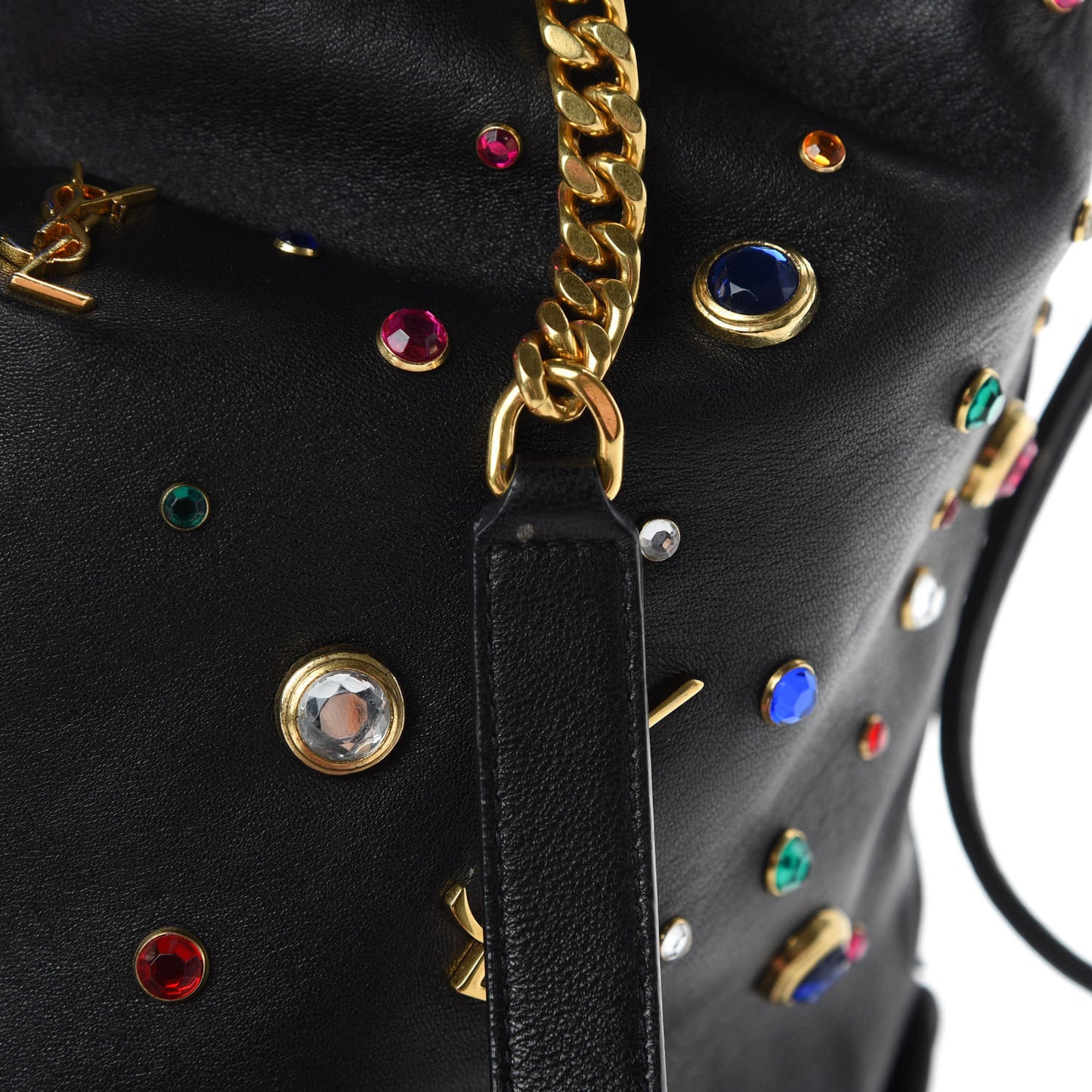 Lambskin Charm Studded Teddy Drawstring Bag Black