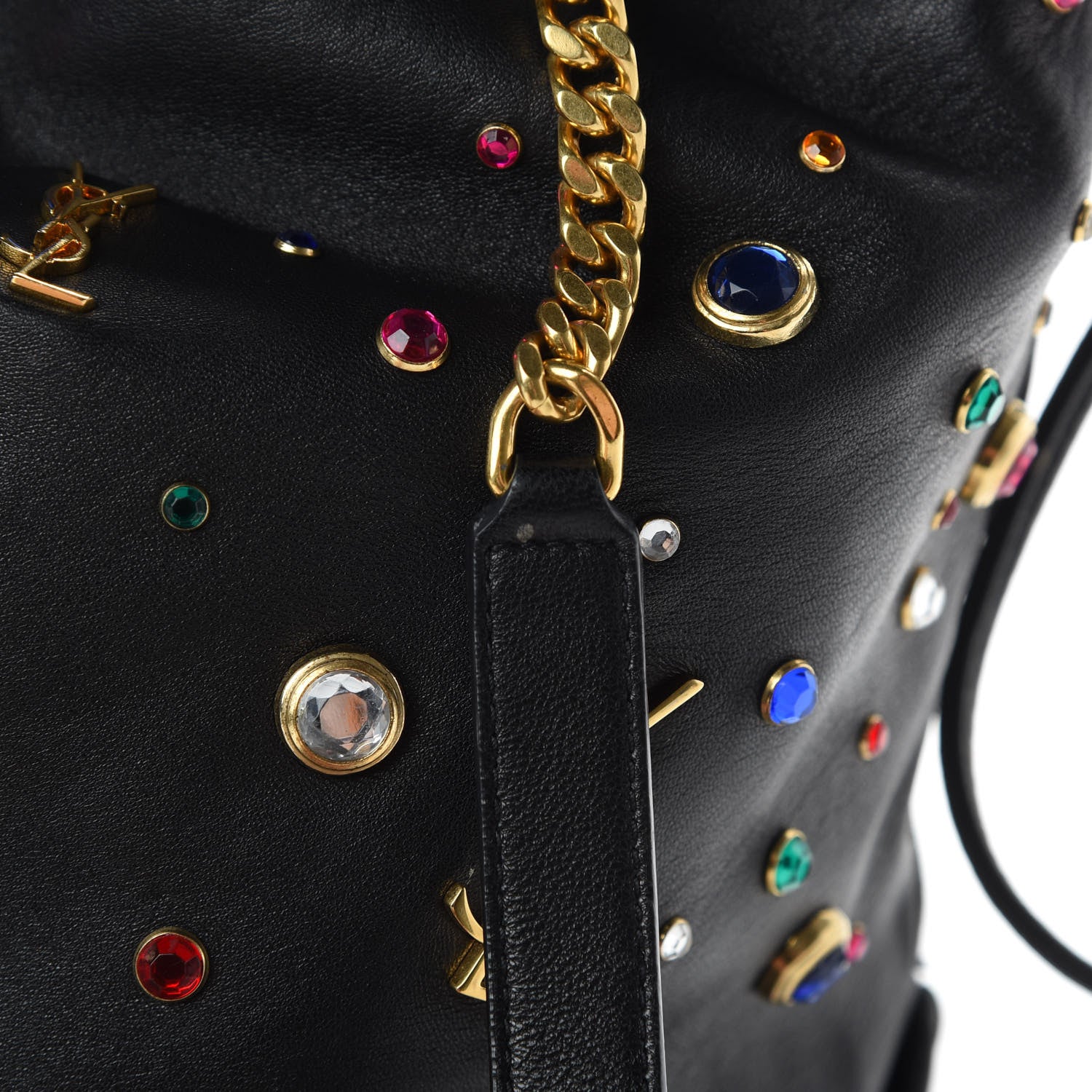 Saint Laurent Lambskin Charm Studded Teddy Drawstring Bag Black 12 of 14