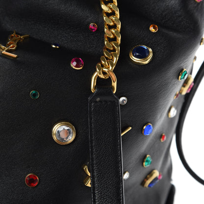 Saint Laurent Lambskin Charm Studded Teddy Drawstring Bag Black 12 of 14