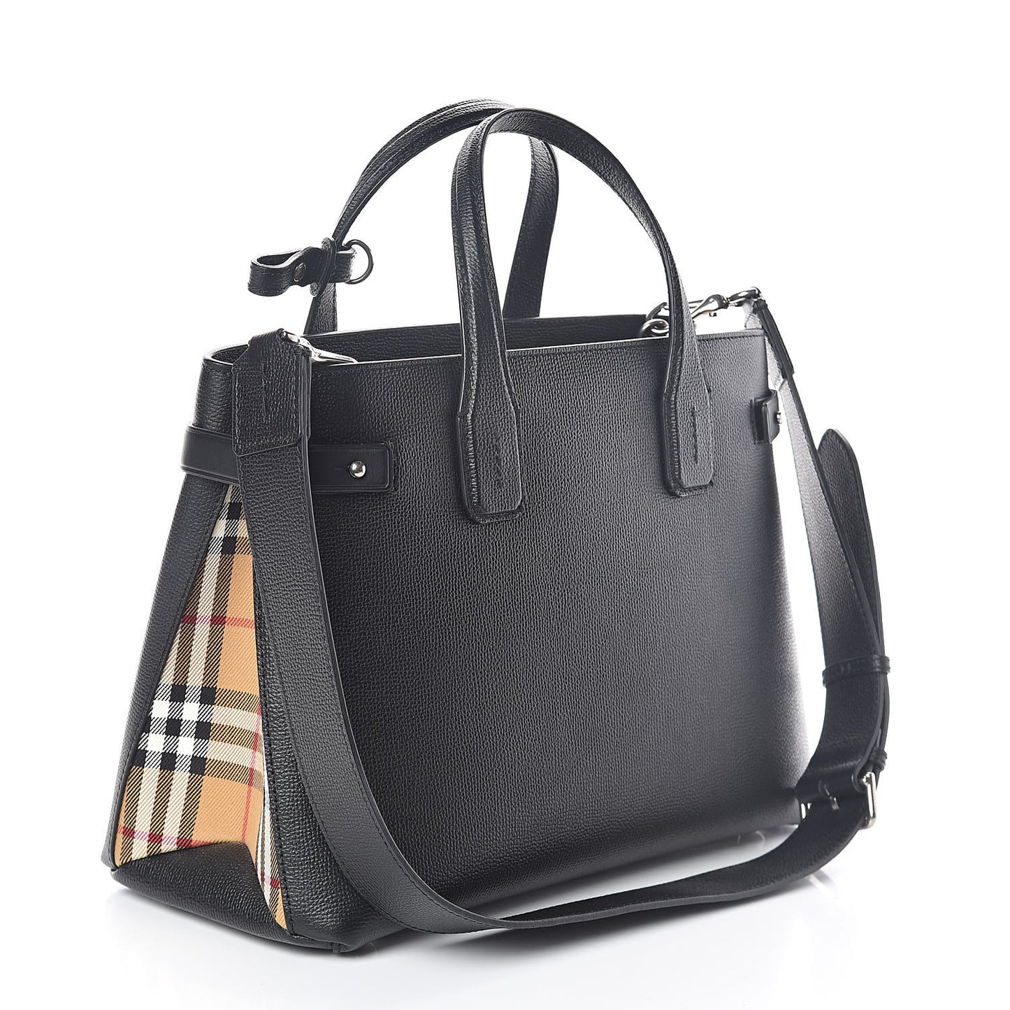 Grainy Calfskin Vintage Check Medium Banner Tote Black