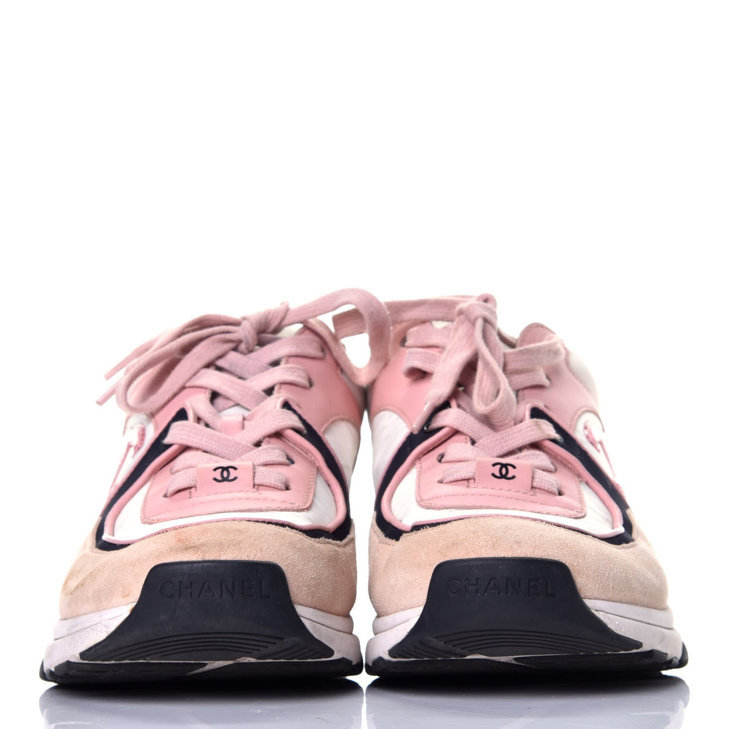 Chanel Nylon Lambskin Suede Calfskin CC Sneakers 38 Pink White Black 2 of 8