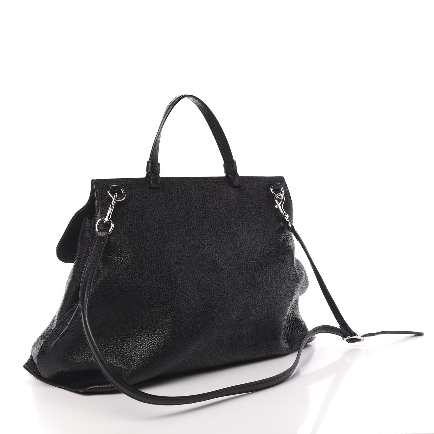 Gucci Pebbled Calfskin Large Bamboo Daily Top Handle Bag Black 3 of 11