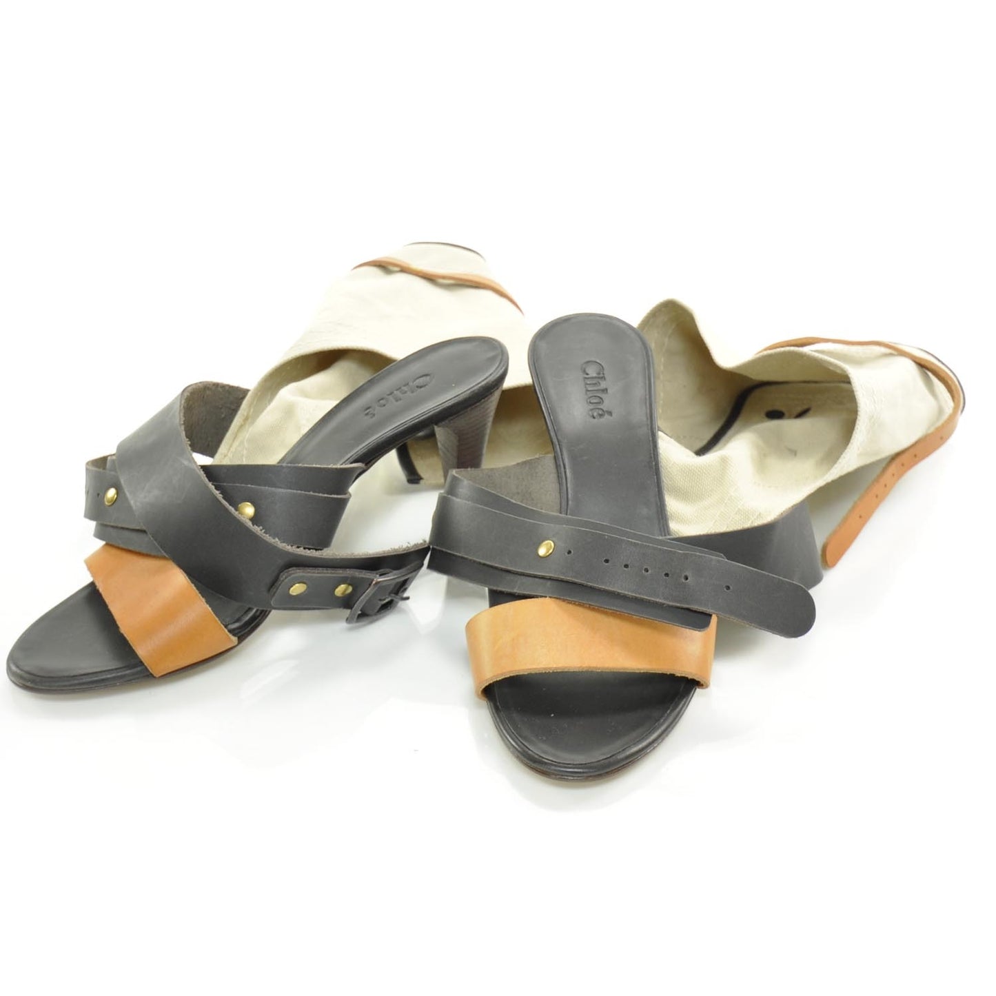 Canvas and Leather Cutout Sandals 37