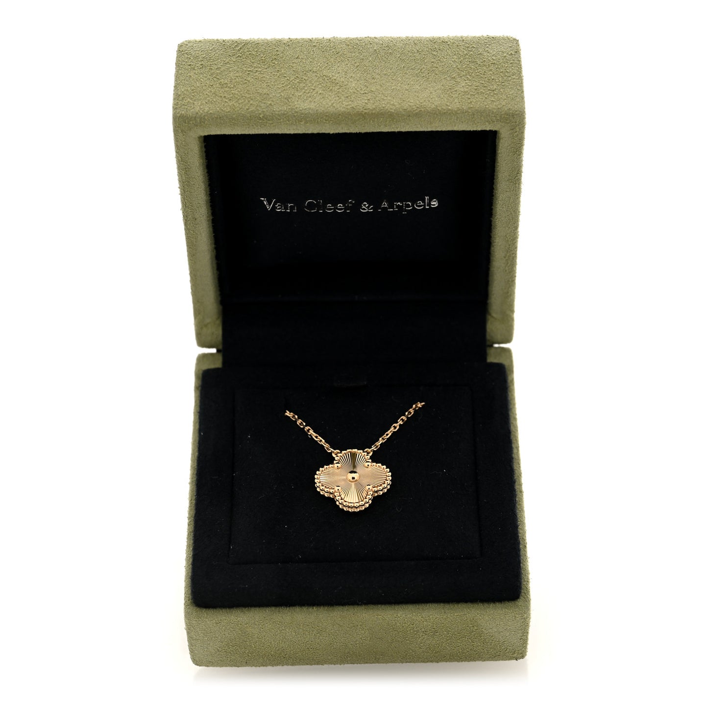18K Yellow Gold Guilloche Vintage Alhambra Pendant Necklace