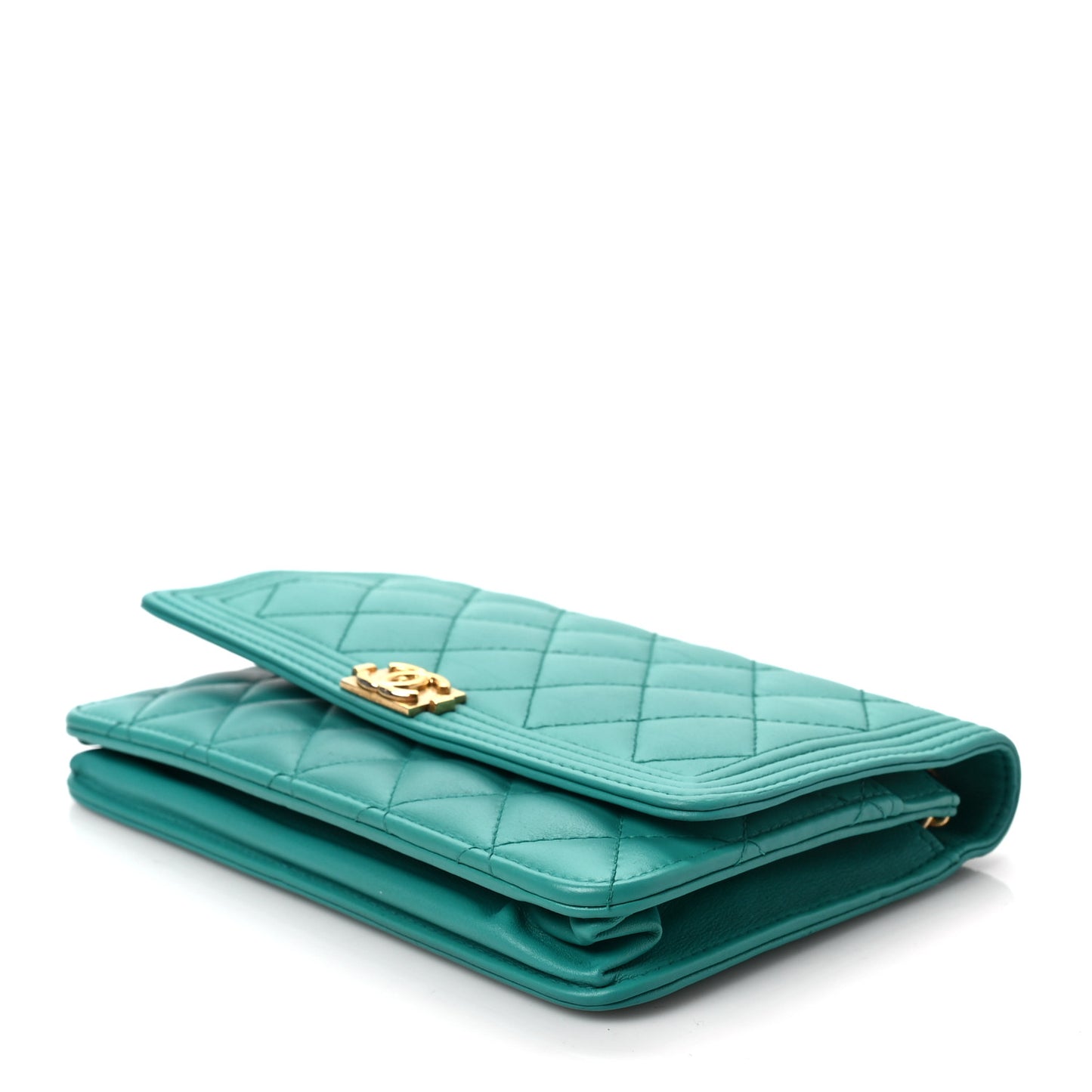 Lambskin Quilted Boy Wallet On Chain WOC Turquoise