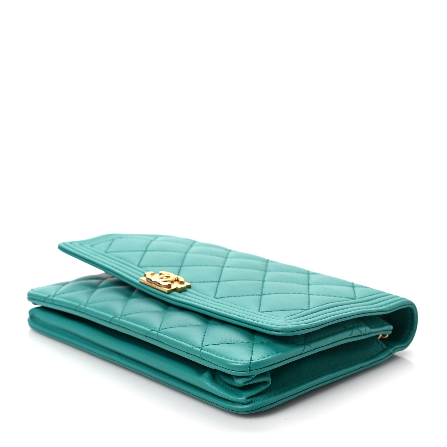 Chanel Lambskin Quilted Boy Wallet On Chain WOC Turquoise 5 of 9