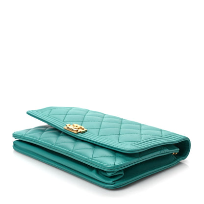 Chanel Lambskin Quilted Boy Wallet On Chain WOC Turquoise 5 of 9