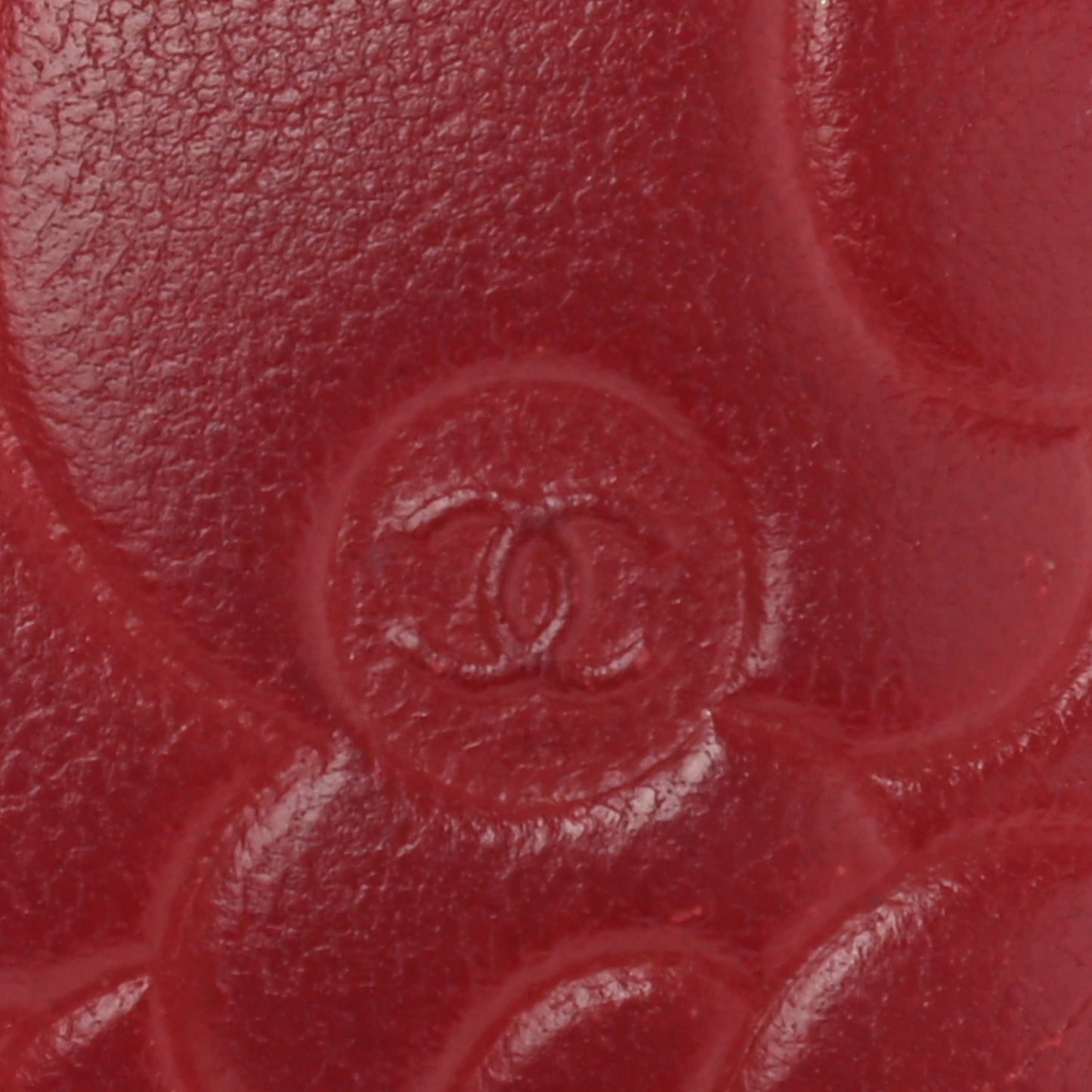 Lambskin Camellia Embossed Card Holder Red