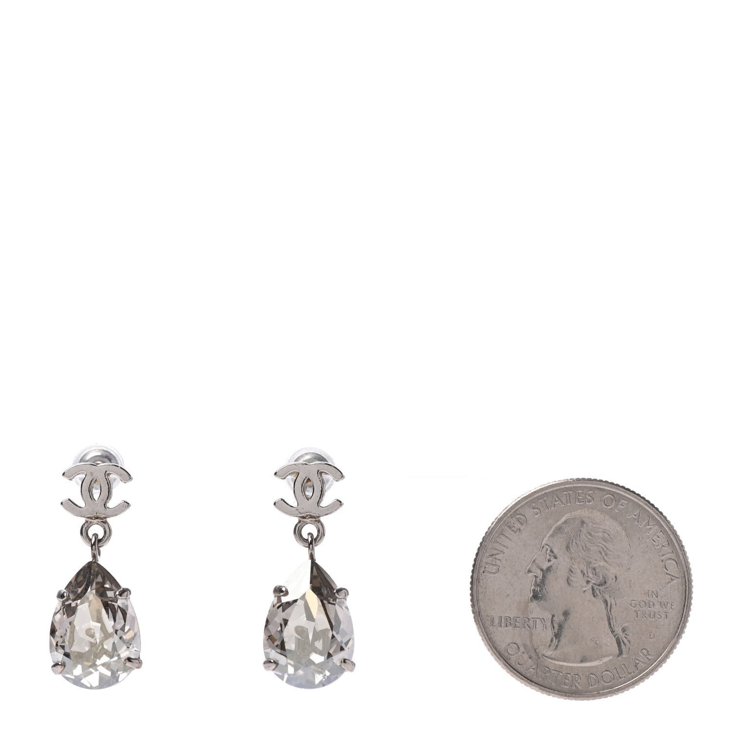 Crystal CC Tear Drop Earrings Silver