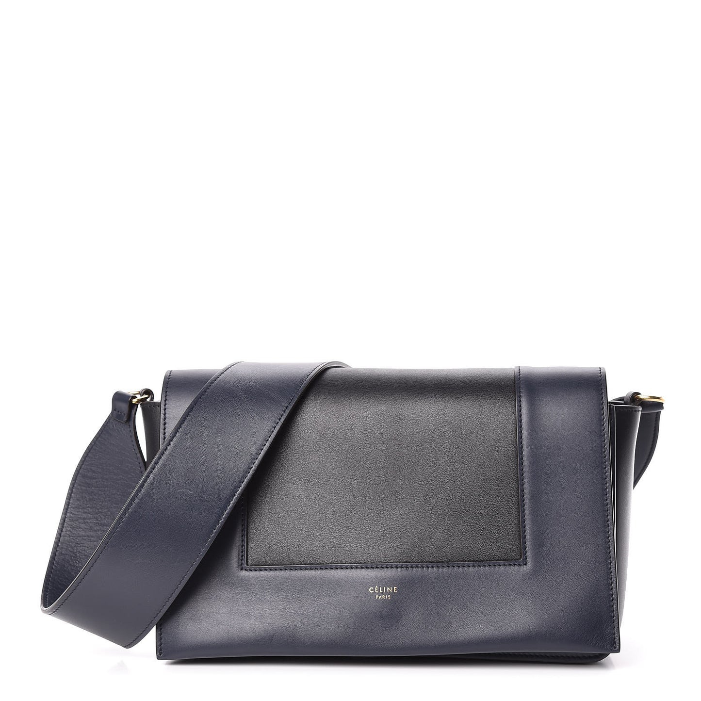 Shiny Smooth Calfskin Medium Frame Shoulder Bag Black Navy