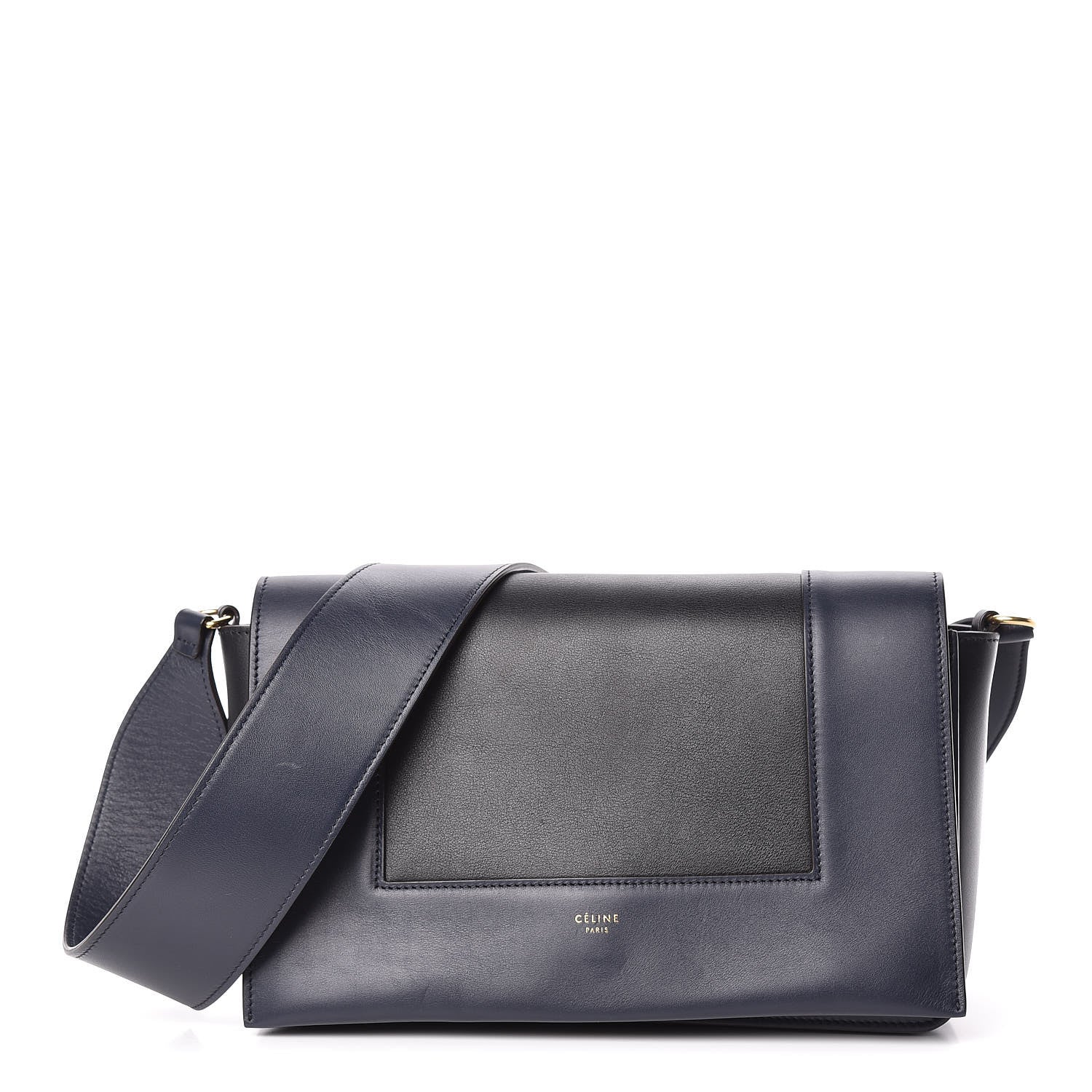 Celine Shiny Smooth Calfskin Medium Frame Shoulder Bag Black Navy 1 of 10