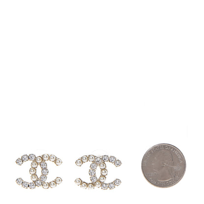 Chanel Crystal Pearl Dazzling Domino Earrings Gold 2 of 5