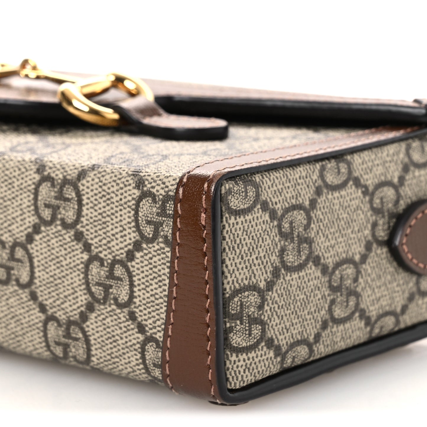GG Supreme Monogram Mini Horsebit 1955 Shoulder Bag Beige Brown Sugar
