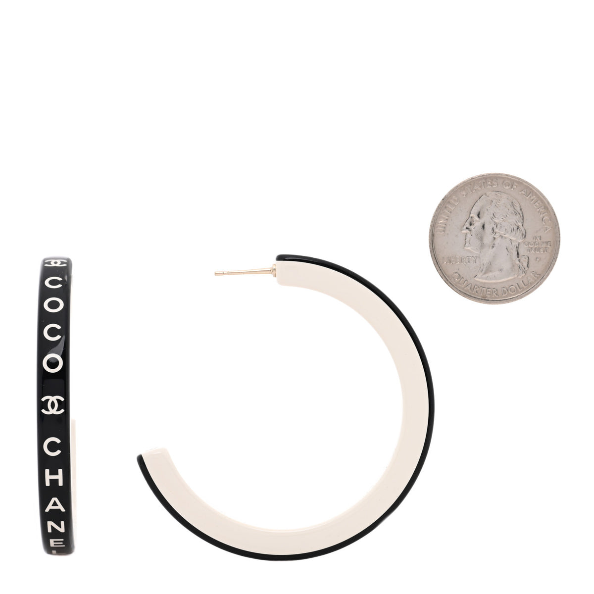 Chanel Resin Logo Hoop Earrings Black White 2 of 5