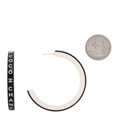 Chanel Resin Logo Hoop Earrings Black White 2 of 5