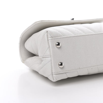 Chanel Iridescent Caviar Chevron Quilted Mini Coco Handle Flap White 10 of 14