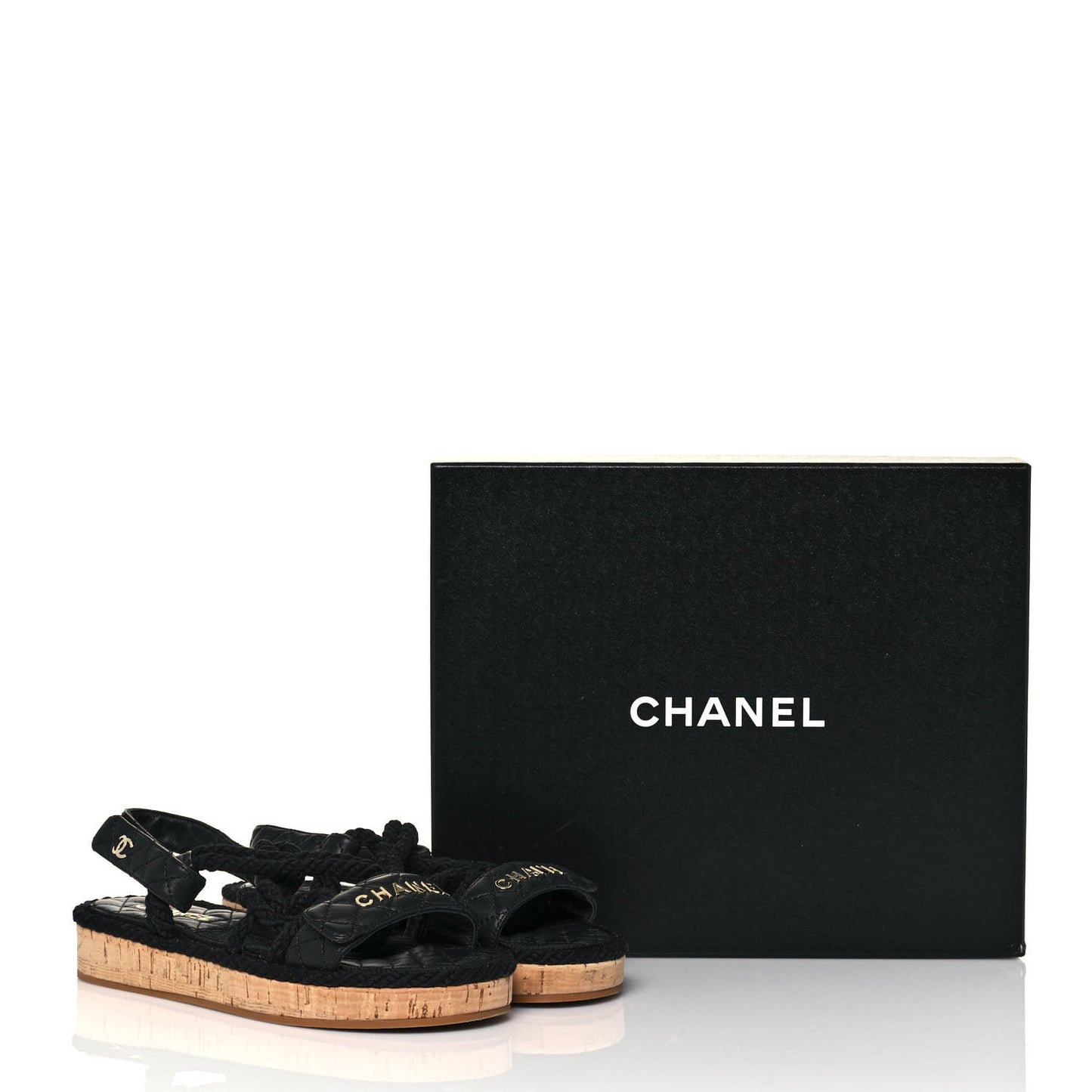 Cord Lambskin Quilted Logo Sandals 38 Black