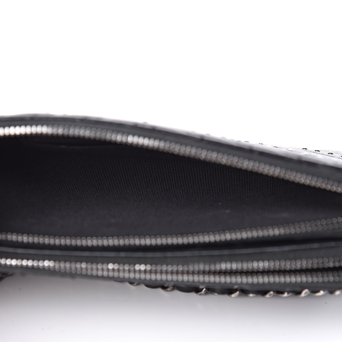 Sheepskin Chevron Quilted Studded Reissue Small Clutch With Chain Black