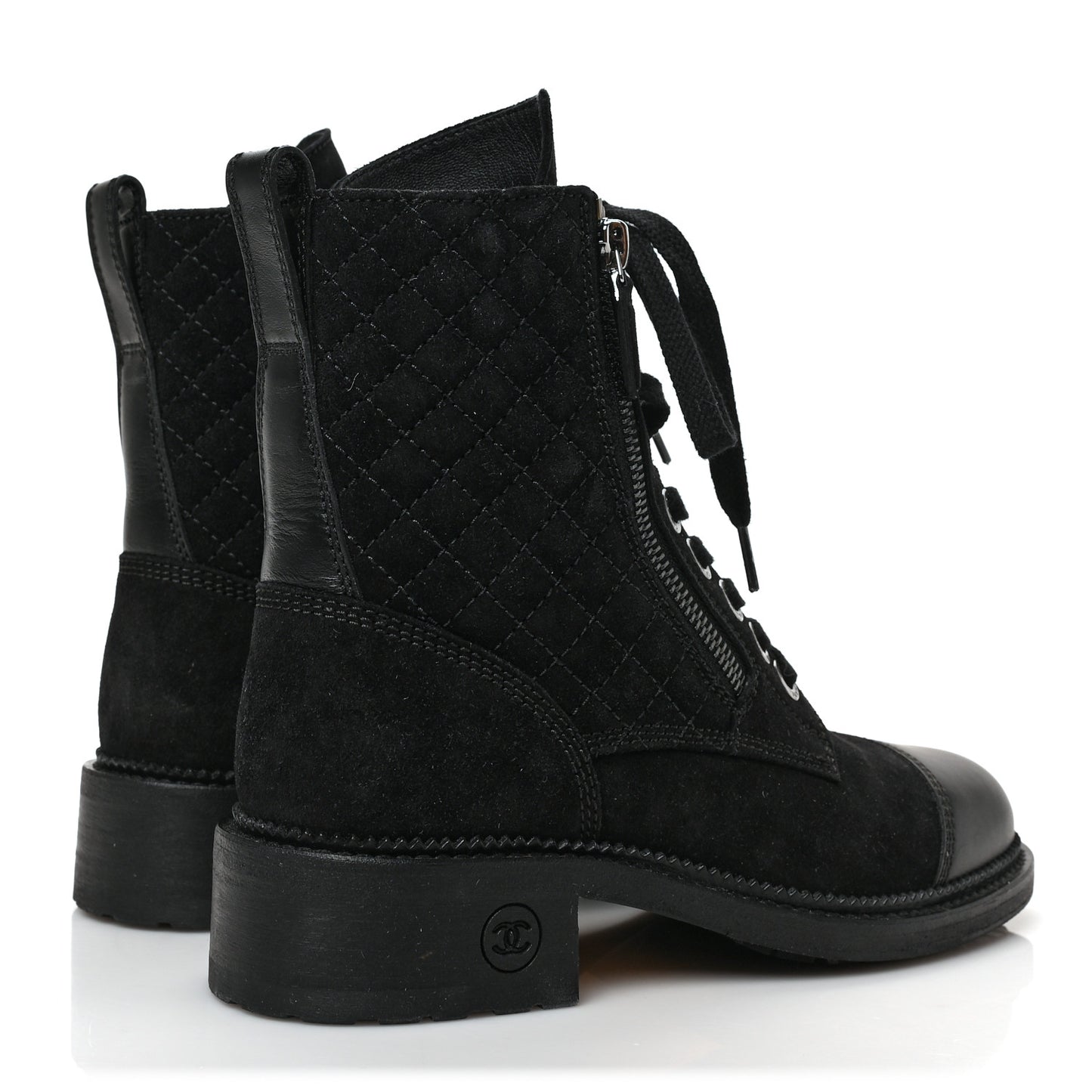 Suede Quilted CC Lace Up Combat Boots 36 Black