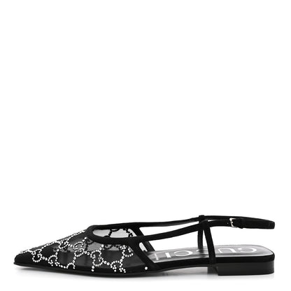 Gucci Tela Retino Kid Scamosciato Crystal GG Monogram Square Demi Ballet Flats  39.5 Black 1 of 12