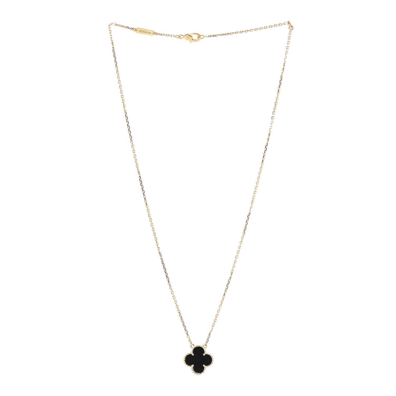Van Cleef & Arpels 18K Yellow Gold Black Onyx Vintage Alhambra Pendant Necklace 3 of 6