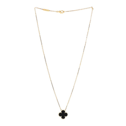 Van Cleef & Arpels 18K Yellow Gold Black Onyx Vintage Alhambra Pendant Necklace 3 of 6