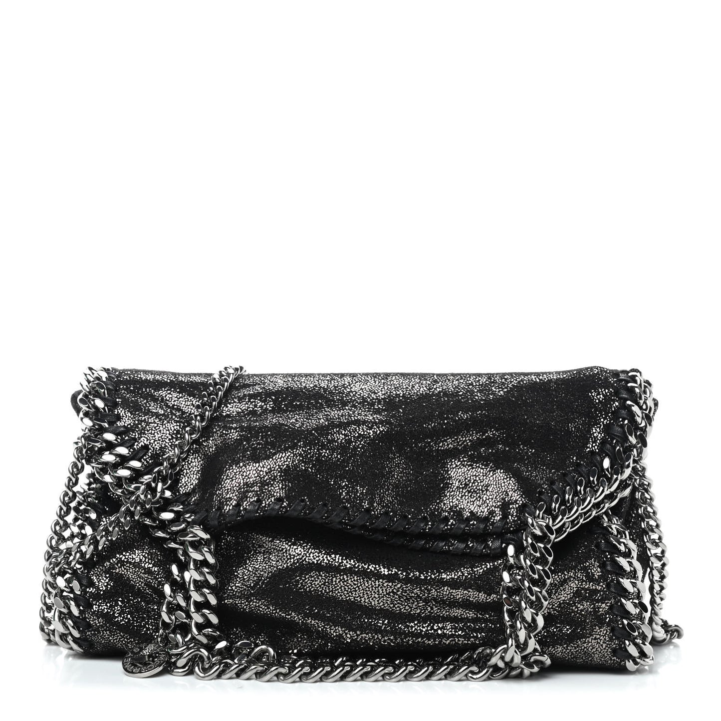 Chamois Shiny Dotted Mini Falabella Fold Over Tote Ruthenium