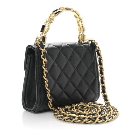 Chanel Lambskin Enamel Quilted Mini Top Handle Flap Black 3 of 9