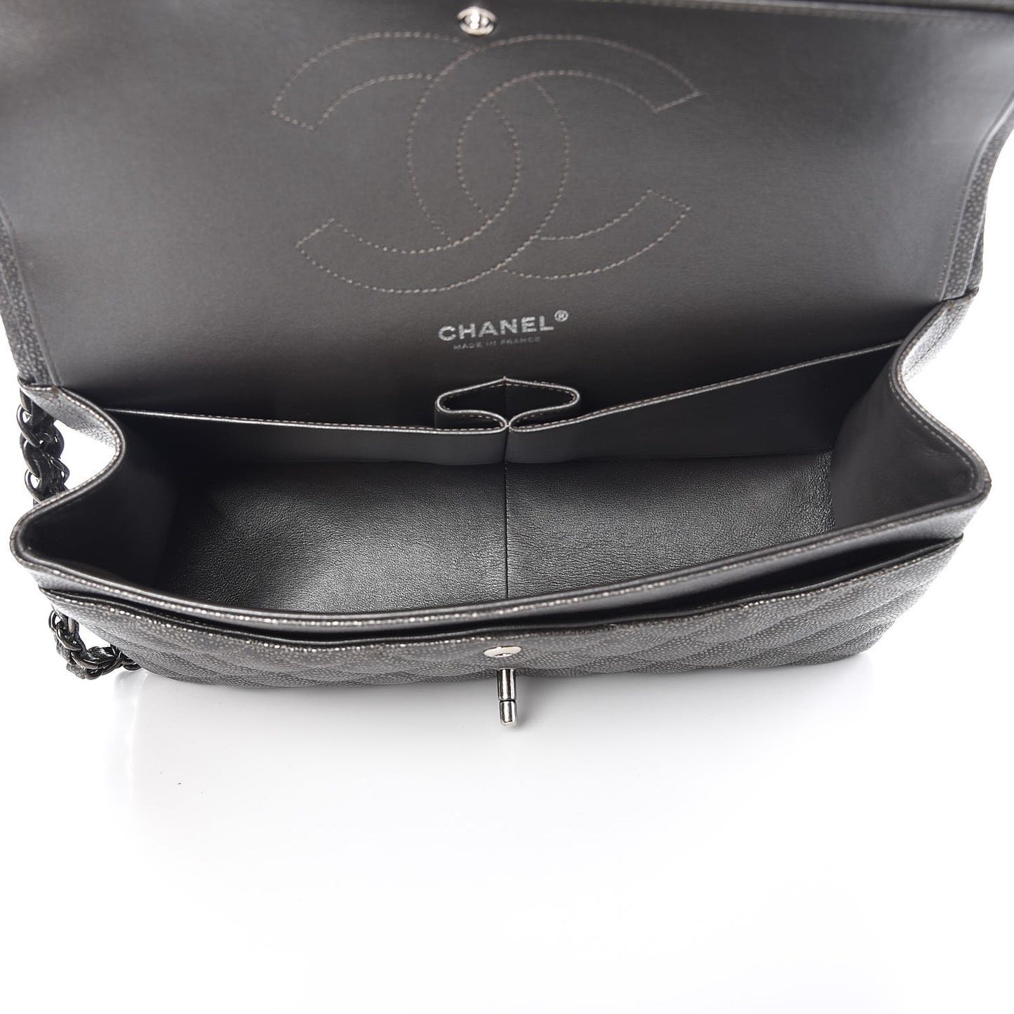 Metallic Caviar Quilted Jumbo Double Flap Dark Silver