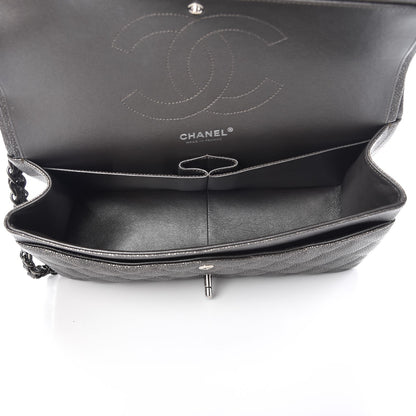 Chanel Metallic Caviar Quilted Jumbo Double Flap Dark Silver 6 of 10