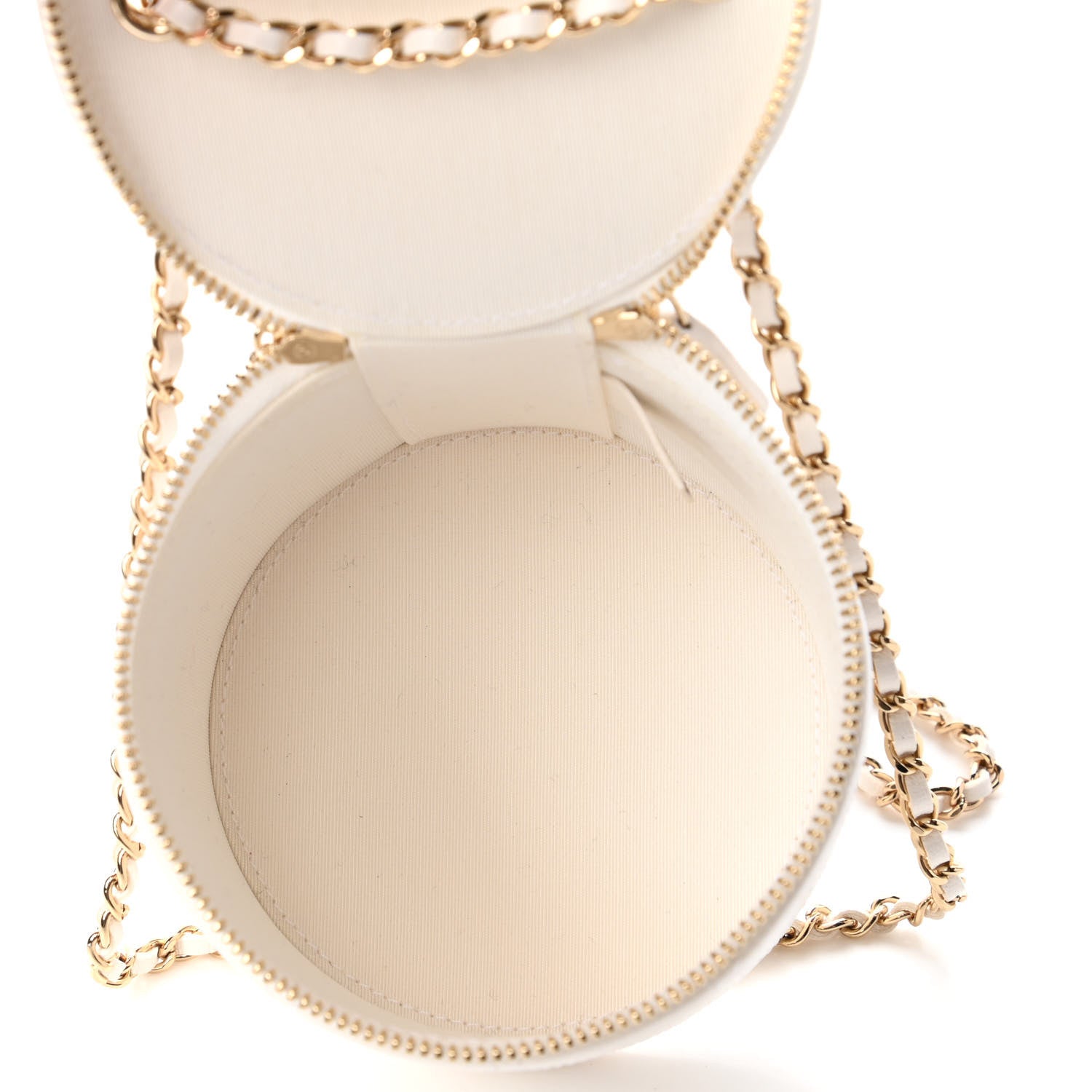 Chanel Lambskin Quilted Round Small Vanity Case With Chain White Black 5 of 12