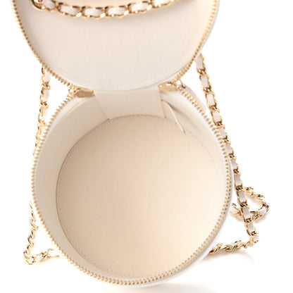 Chanel Lambskin Quilted Round Small Vanity Case With Chain White Black 5 of 12