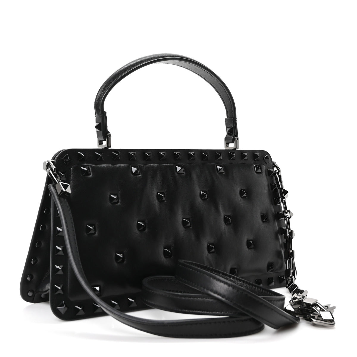 Nappa Rockstud Spike Shoulder Bag Black