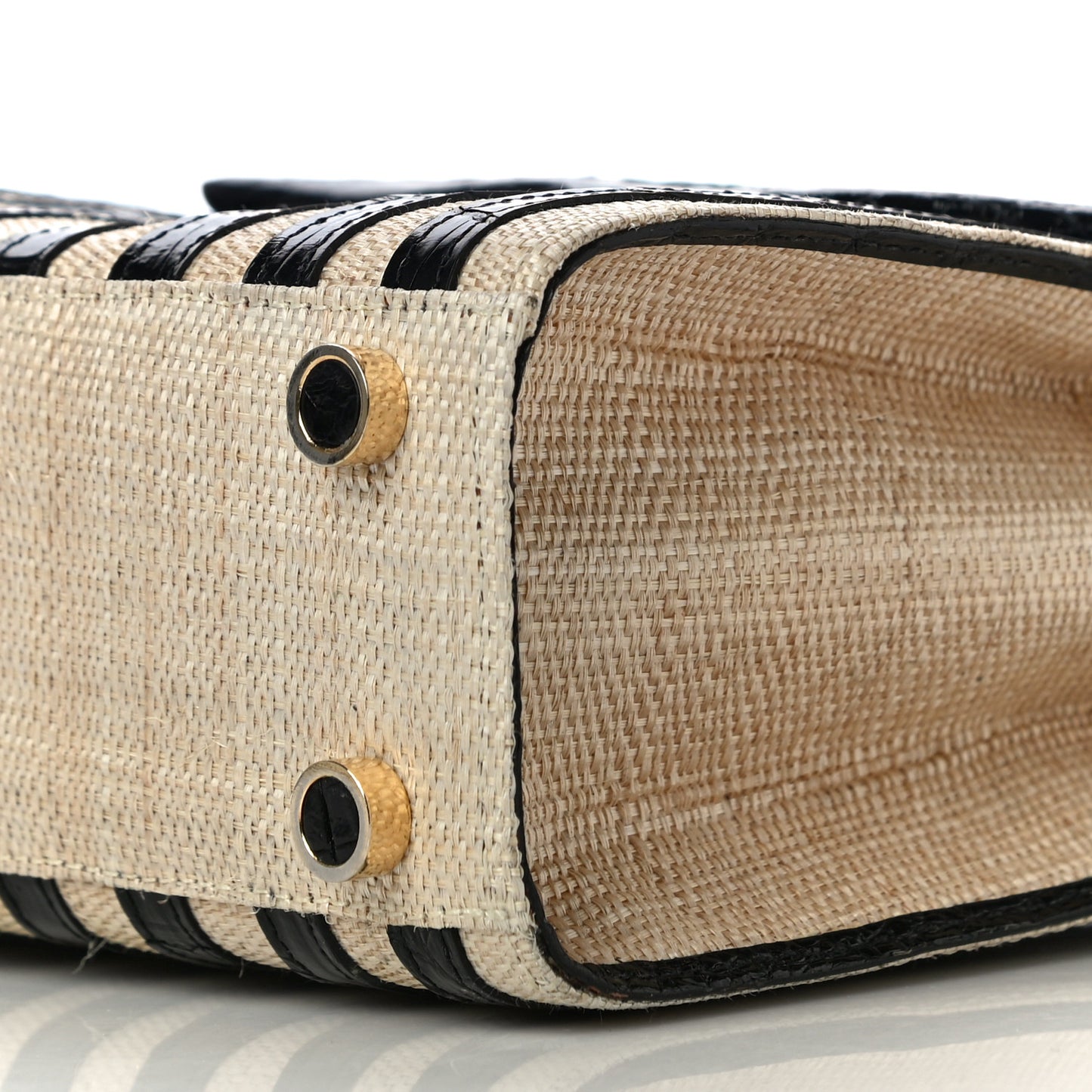 Crocodile Raffia Lily Top Handle Bag Black