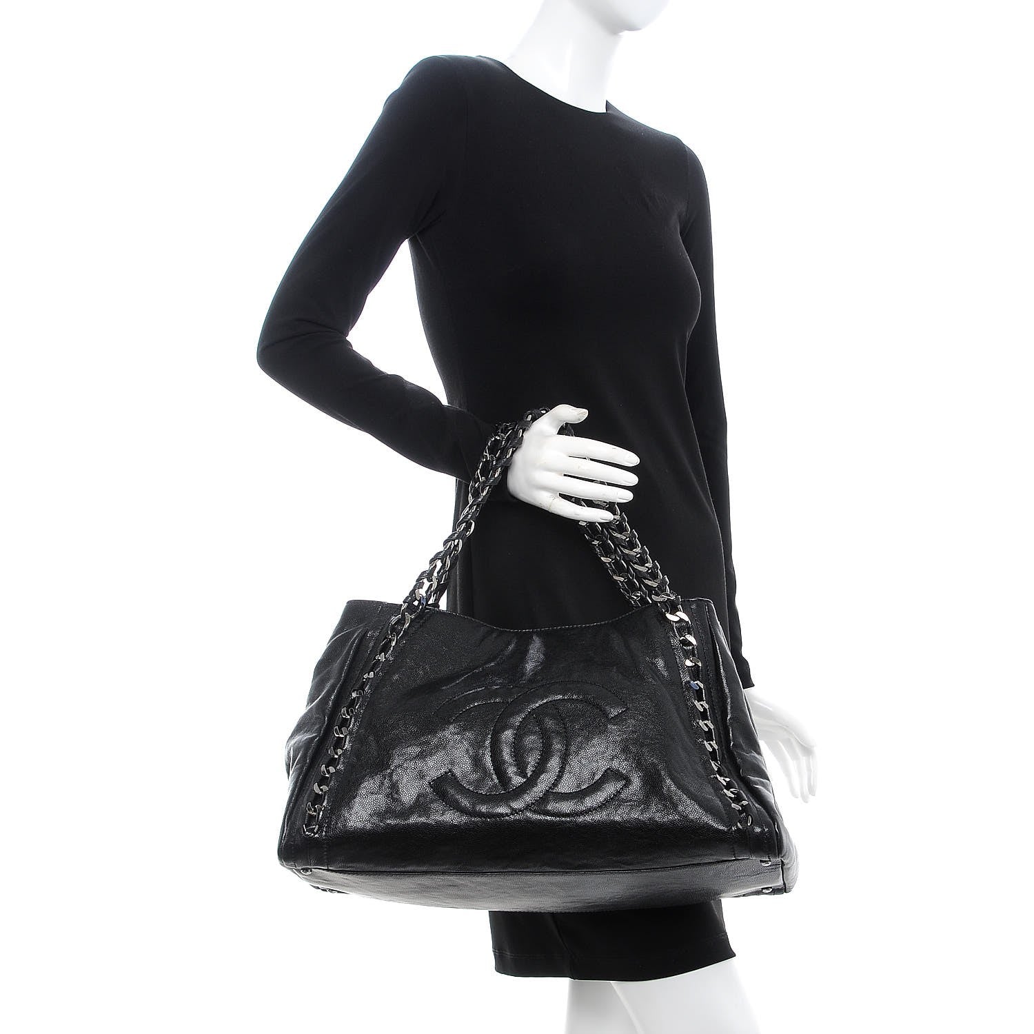 Chanel Glazed Caviar East West Modern Chain Tote Black 2 of 7