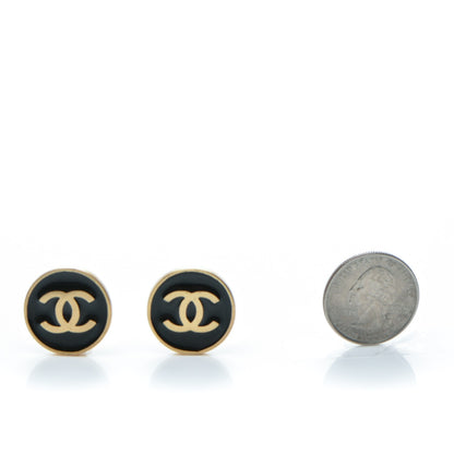 Chanel Enamel CC Clip On Earrings Black Gold 2 of 4