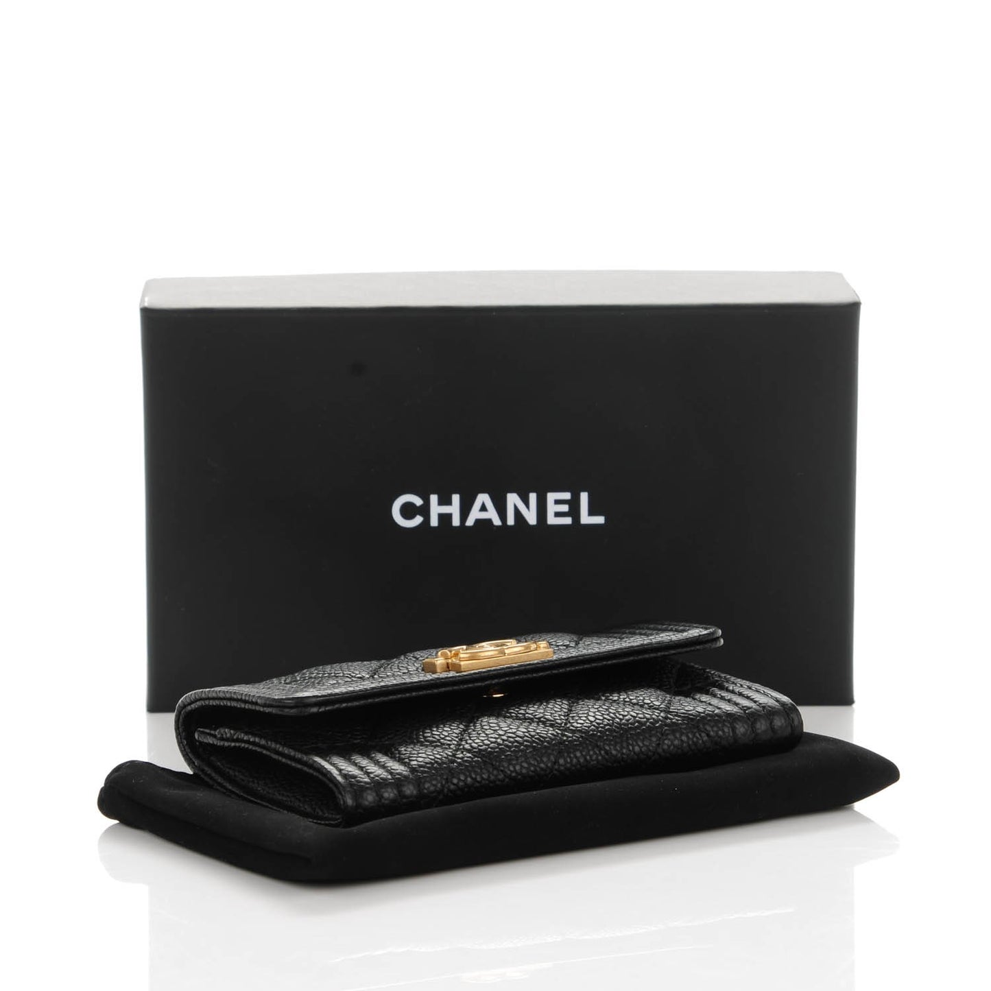 Caviar Quilted Boy Card Holder Wallet Black