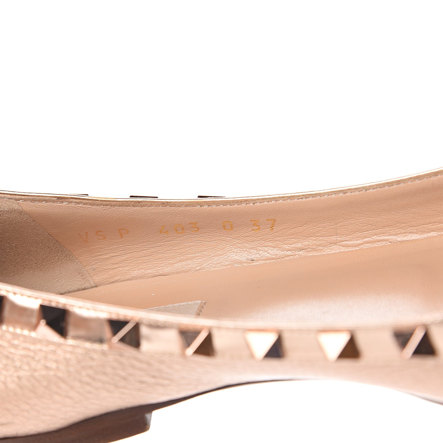 Metallic Pebbled Calfskin Rockstud Ballerina Flats 37 Rame