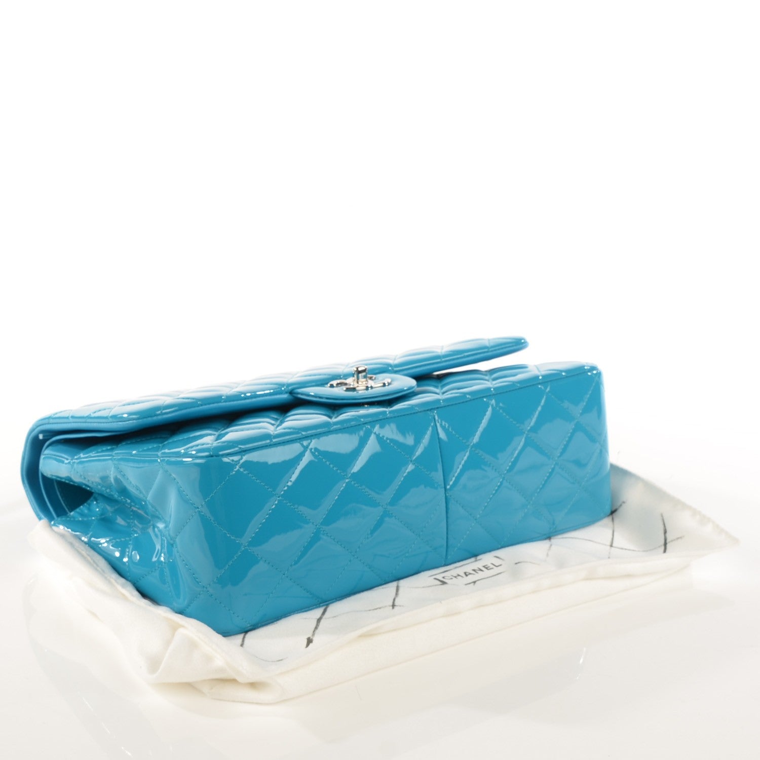 Chanel Patent Calfskin Quilted Jumbo Double Flap Turquoise 4 of 8